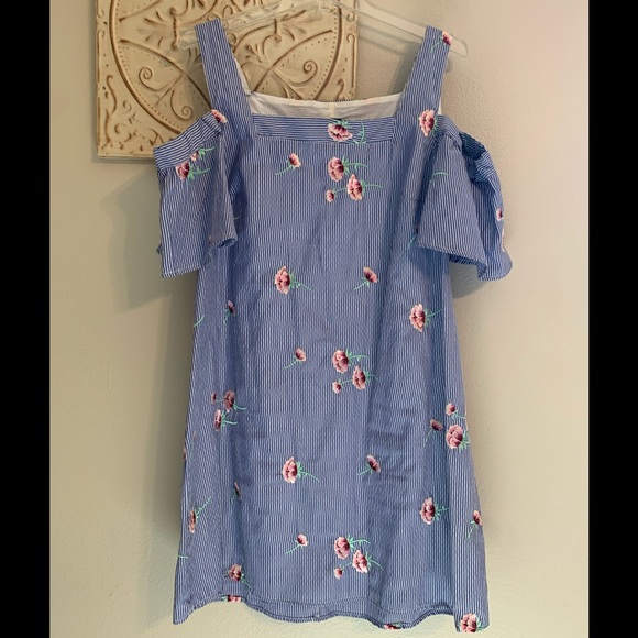 Bobeau embroidered stripe cold shoulder dress L - Picture 2 of 6